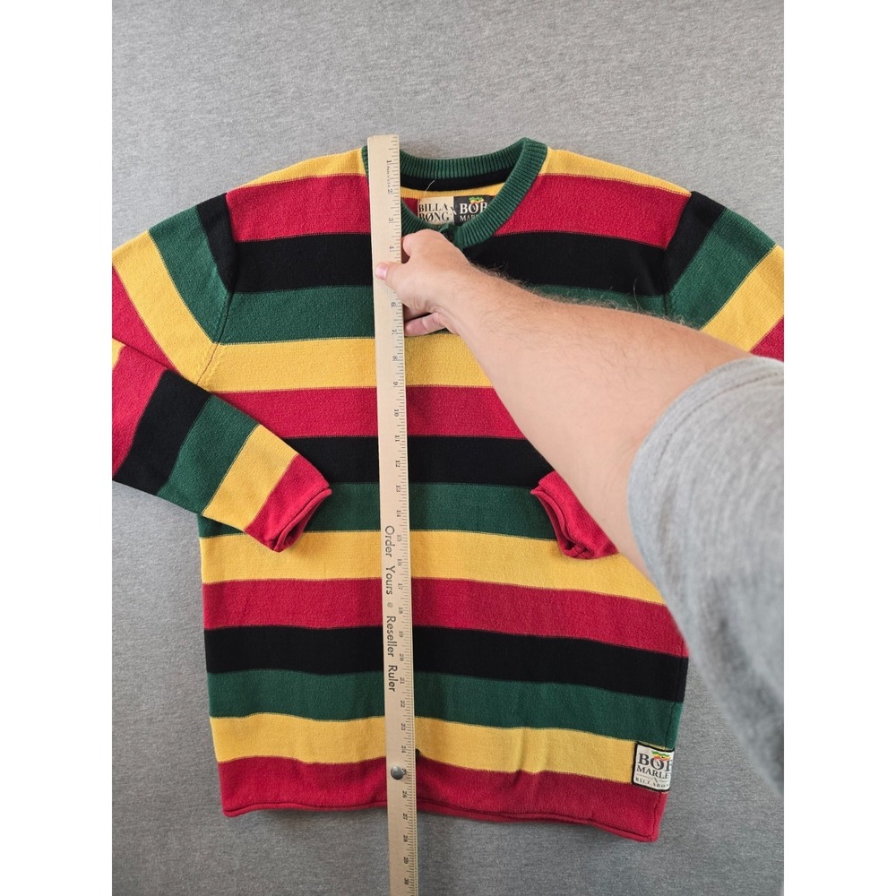 Billabong X Bob Marley Sweater Mens S Multicolor Striped Henley Long Sleeve Knit - Picture 9 of 12
